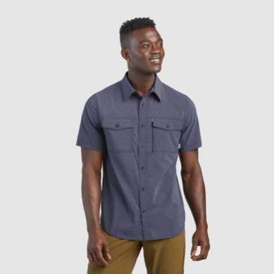 Outdoor UK Men's Way Station Short Sleeve Shirt Naval Blue Heather