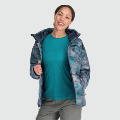 Outdoor UK Women's Coldfront Down Hoodie Nimbus Watercolor
