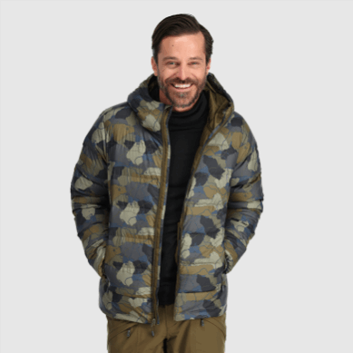Outdoor UK Men's Coldfront Down Hoodie Loden Camo